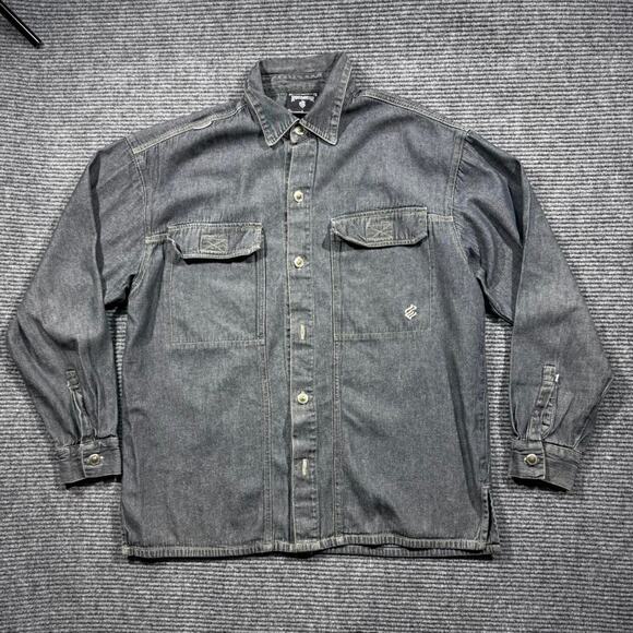 Vintage 90s Rocawear Baggy Denim Button-Up Shirt Retro Size L Retro Size L 24x29 - Picture 1 of 8
